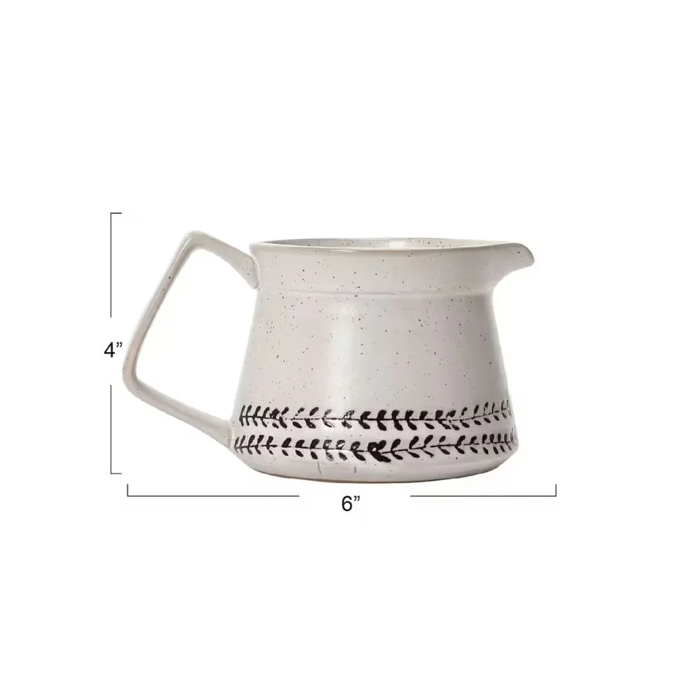 Creative Co-Op White & Black Debossed Pattern Reactive Glaze Stoneware Creamer